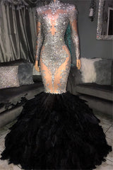 Black Long Mermaid High Neck Sequined Prom Dress with Sleeves