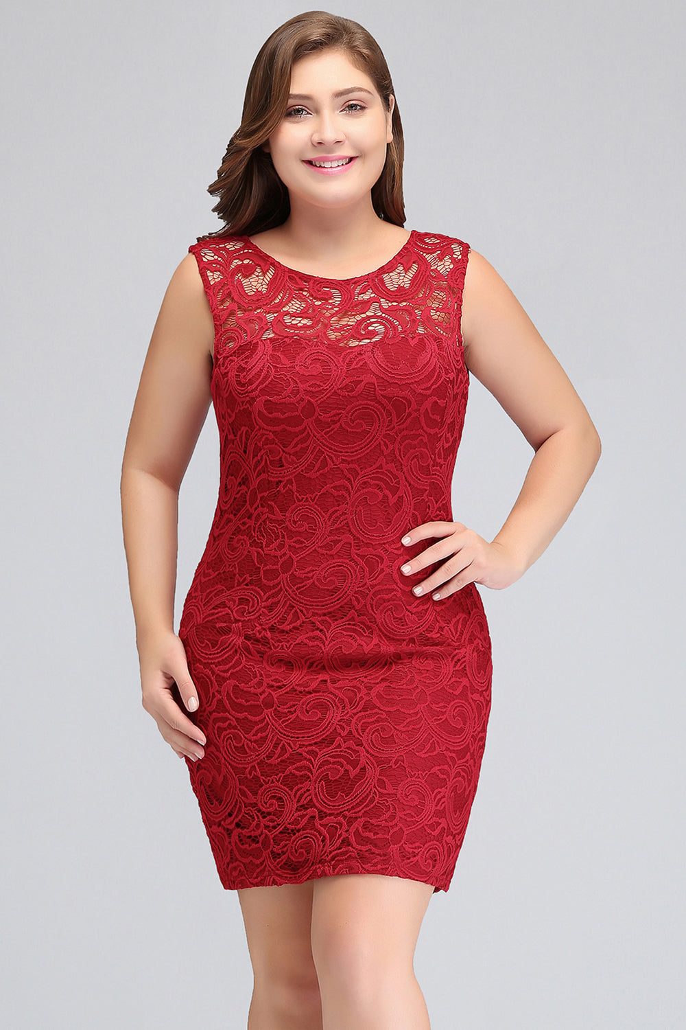 Short Mermaid Lace Sleeveless Knee Length Plus Size Formal Dress