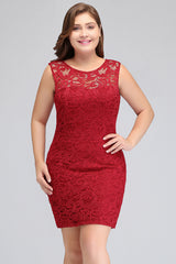 Short Mermaid Lace Sleeveless Knee Length Plus Size Formal Dress