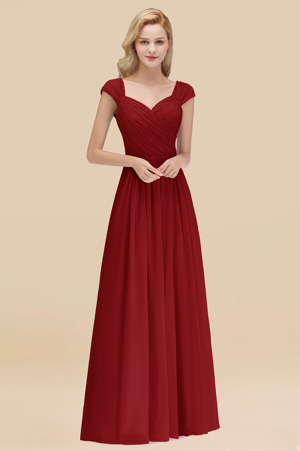A-Line Chiffon Straps Sweetheart Sleeveless Floor Length Bridesmaid Dress with Ruffles
