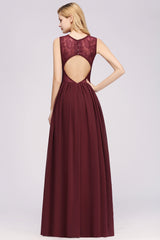 A-line Chiffon Lace Jewel Sleeveless Ruffles Floor Length Bridesmaid Dresses with Appliques