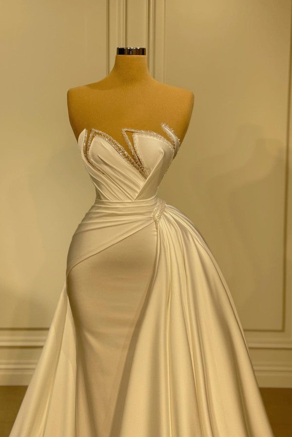 Elegant Strapless A-Line Sleeveless Satin Prom Dress with Ruffles