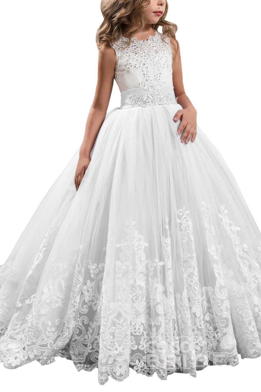 Long Scoop Neck Sleeveless Ball Gown Flower Girl Dress
