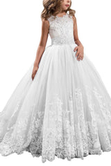 Long Scoop Neck Sleeveless Ball Gown Flower Girl Dress