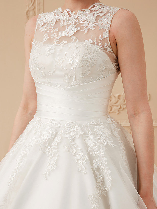 Short A-Line Satin Lace Ankle Length Vintage Wedding Dresses