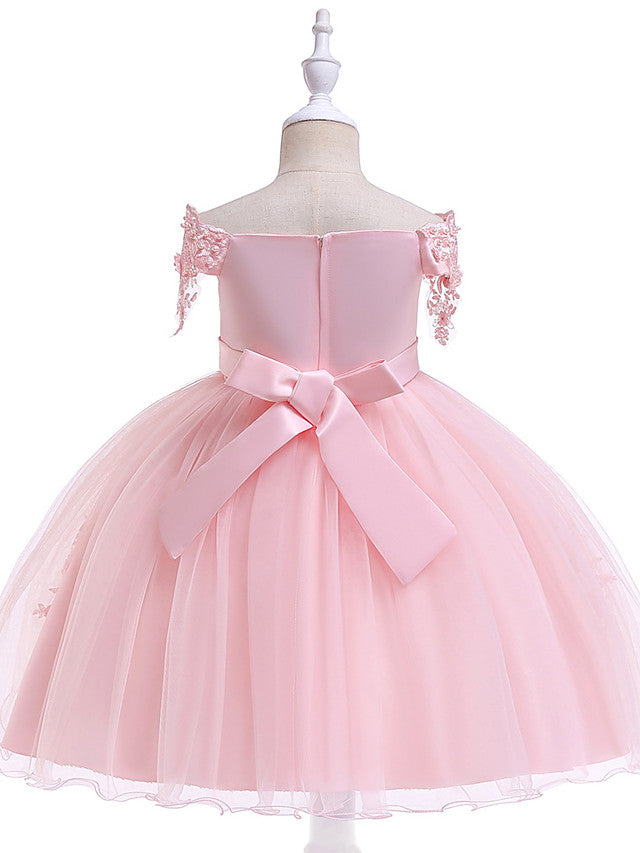 Ball Gown Off the Shoulder Knee Length Tulle Flower Girl Dresses