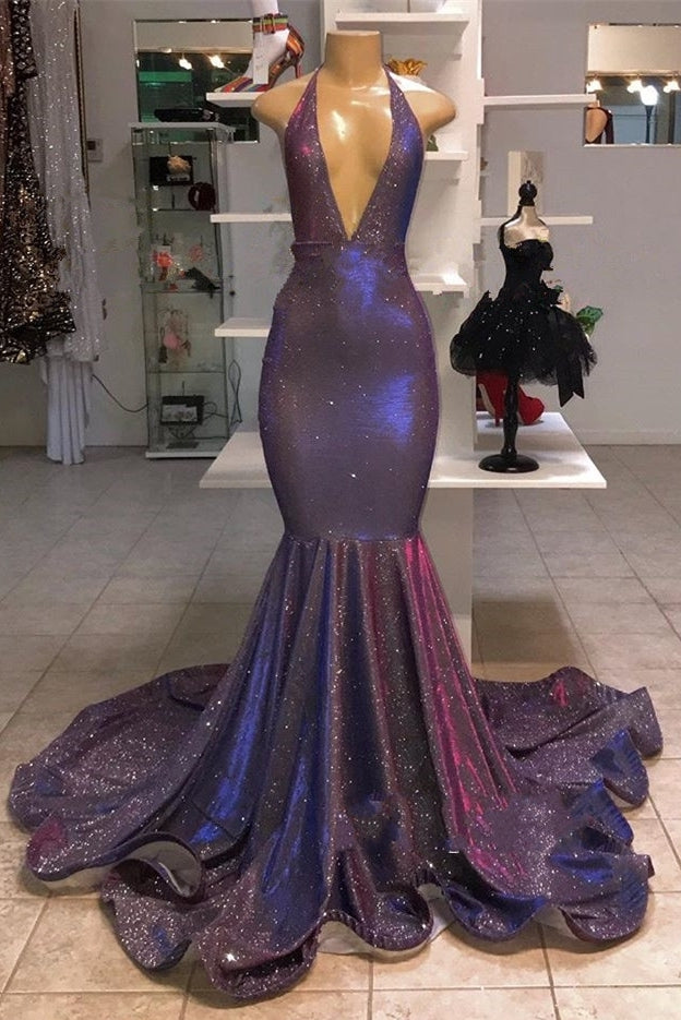 Sexy Long Mermaid V-Neck Sleeveless Prom Dresses