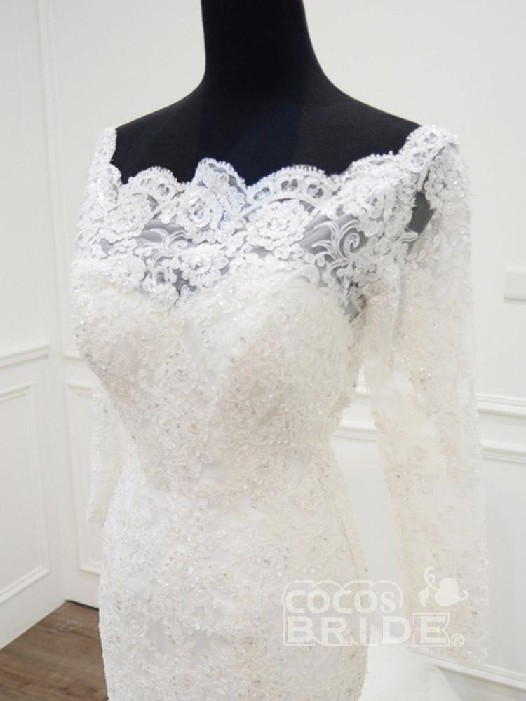 Modest Long Sleeves Sweep Train Lace Mermaid Wedding Dresses