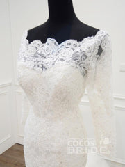 Modest Long Sleeves Sweep Train Lace Mermaid Wedding Dresses