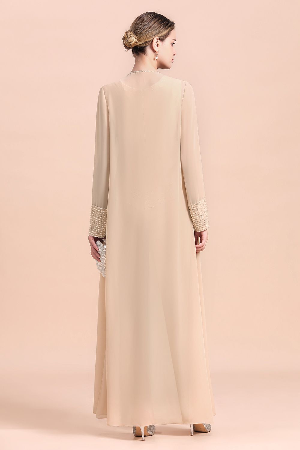 Two Pieces Champagne Long Sleeve Chiffon Mother of the Bride Dress With Jacket