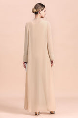 Two Pieces Champagne Long Sleeve Chiffon Mother of the Bride Dress With Jacket