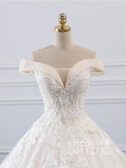Luxury Long Off the Shoulder Lace-Up Ball Gown Wedding Dresses