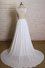Long Sweetheart Lace Chiffon A-line Backless Wedding Dress