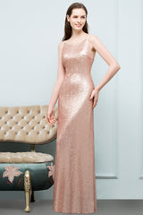 A-line Sequined Scoop Sleeveless Floor Length Bridesmaid Dresses