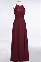 A-Line Chiffon Jewel Sleeveless Floor Length Bridesmaid Dress with Ruffles