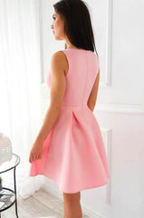 Petite A-line Deep V-neck Wide Straps Satin Short Prom Dresses With Ruffles