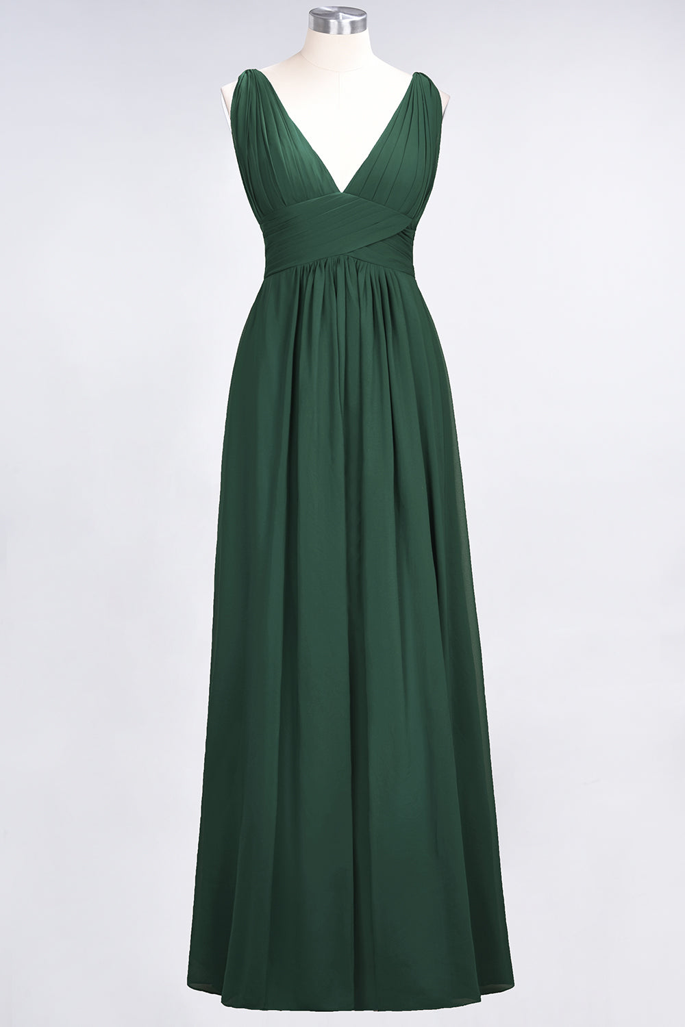 A-Line Chiffon V-Neck Sleeveless Floor Length Bridesmaid Dress with Ruffle