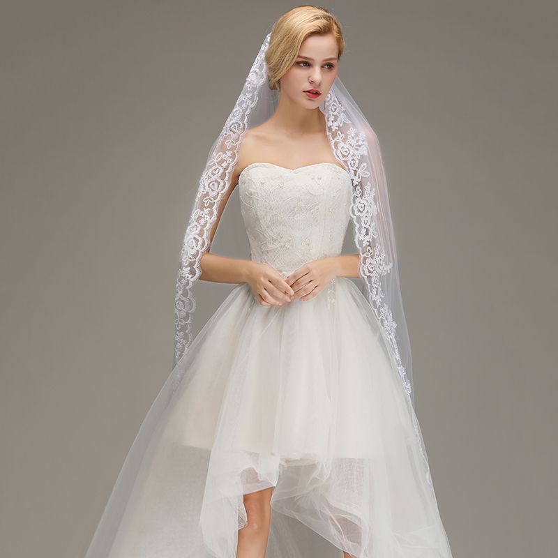 One Layer Lace Edge Wedding Veil