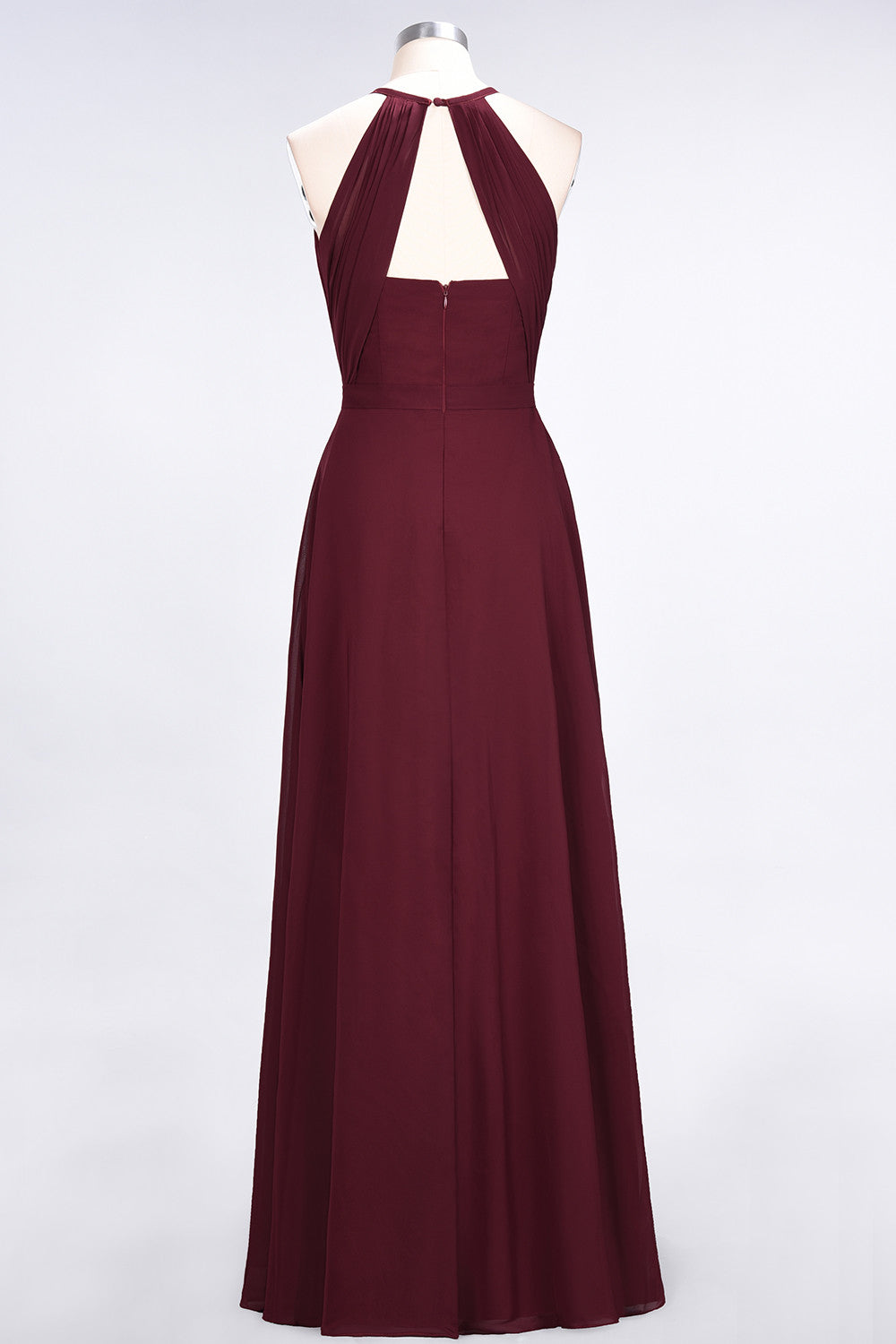 A-Line Chiffon Jewel Sleeveless Floor Length Bridesmaid Dress with Ruffles