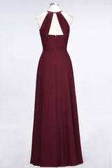 A-Line Chiffon Jewel Sleeveless Floor Length Bridesmaid Dress with Ruffles