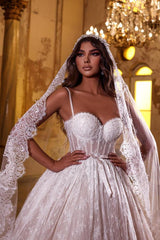Long Spaghetti Straps Lace Sweetheart A Line Floor Length Wedding Dress
