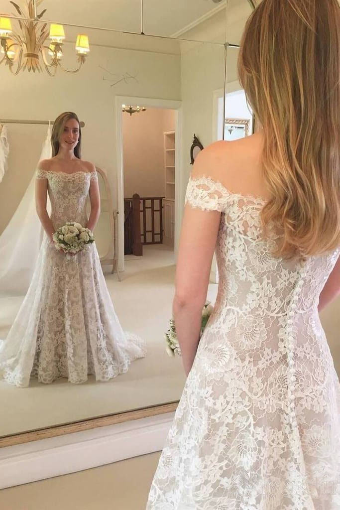 Elegant Long Boho Off the Shoulder Lace Mermaid Wedding Dress