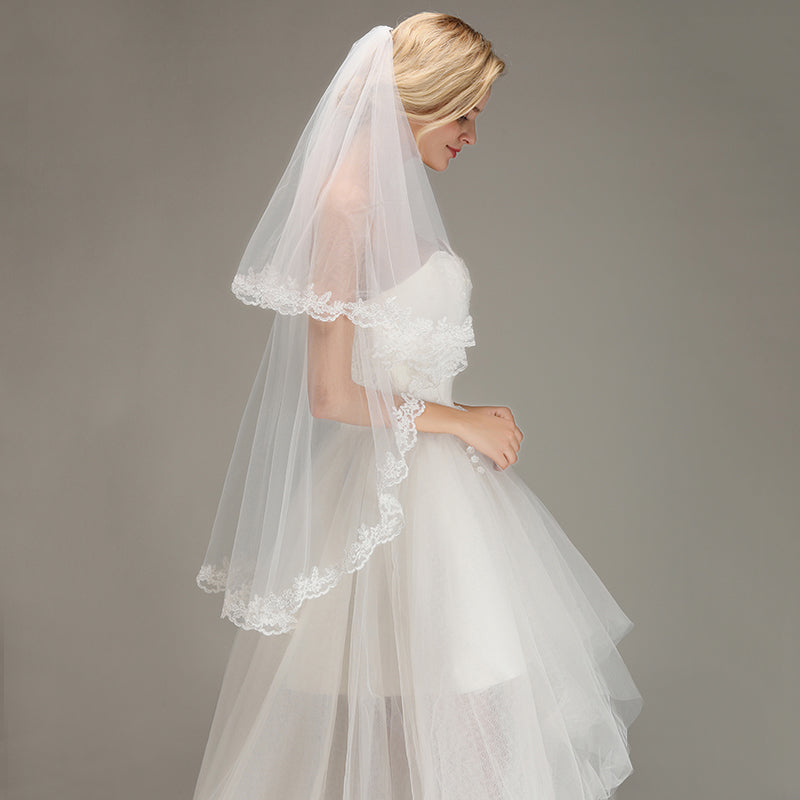 Two Layers Tulle Lace Edge Comb Wedding Veil