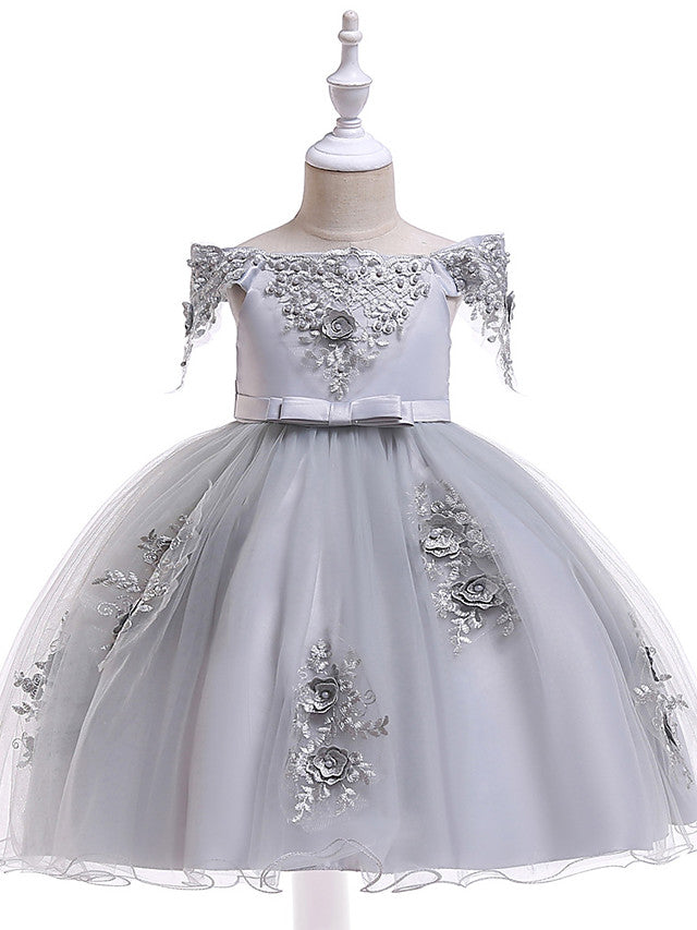 Ball Gown Off the Shoulder Knee Length Tulle Flower Girl Dresses