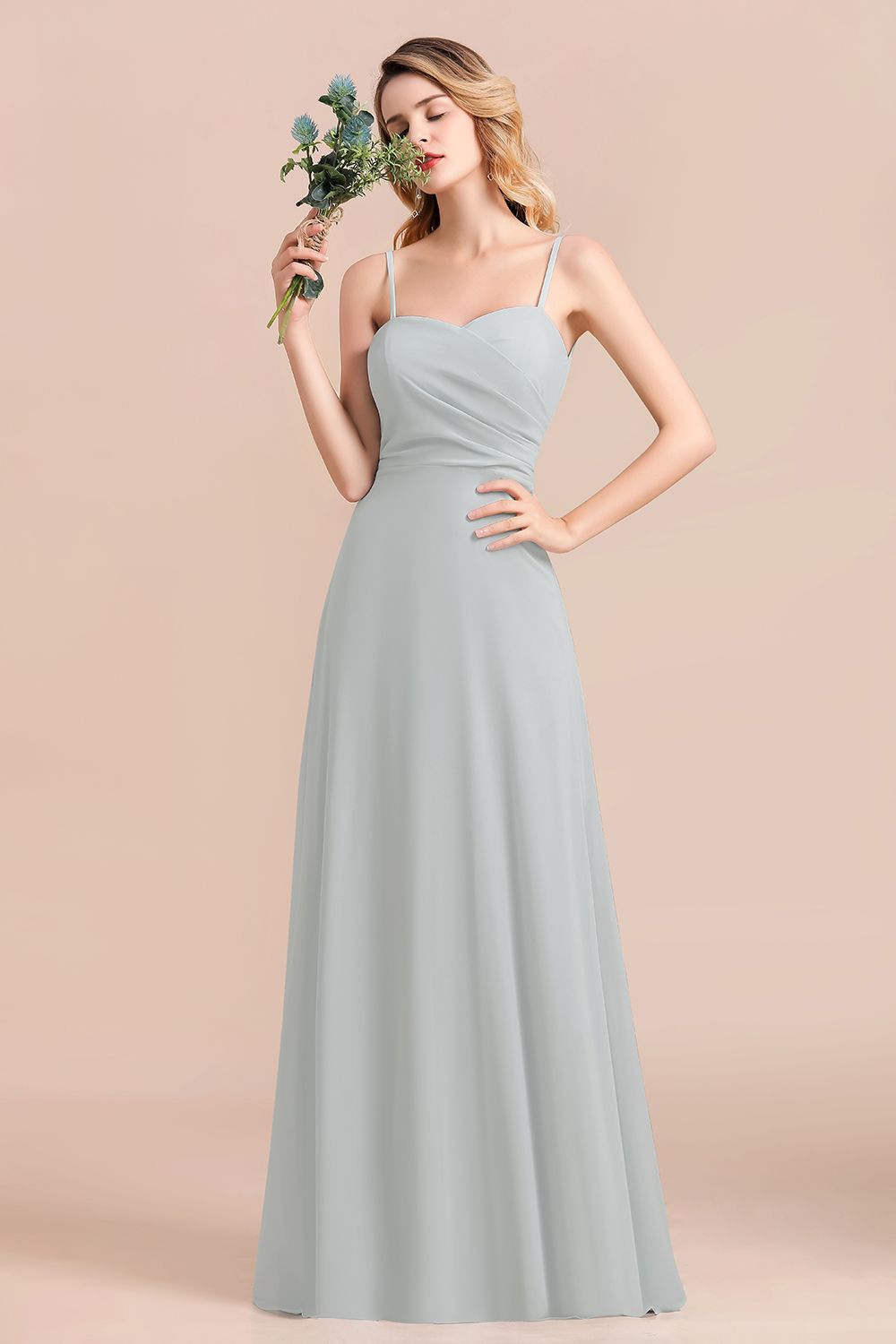Spaghetti Straps Sweetheart A-Line Wedding Guest Dress Chiffon Bridesmaid Dress