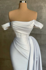 White Off The Shoulder Mermaid Satin Long Prom Dress