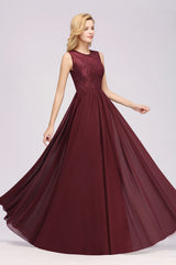 A-line Chiffon Lace Jewel Sleeveless Ruffles Floor Length Bridesmaid Dresses with Appliques