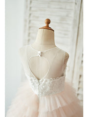 Long A-line Tulle Sleeveless Jewel Neck Birthday Party Girl Dresses