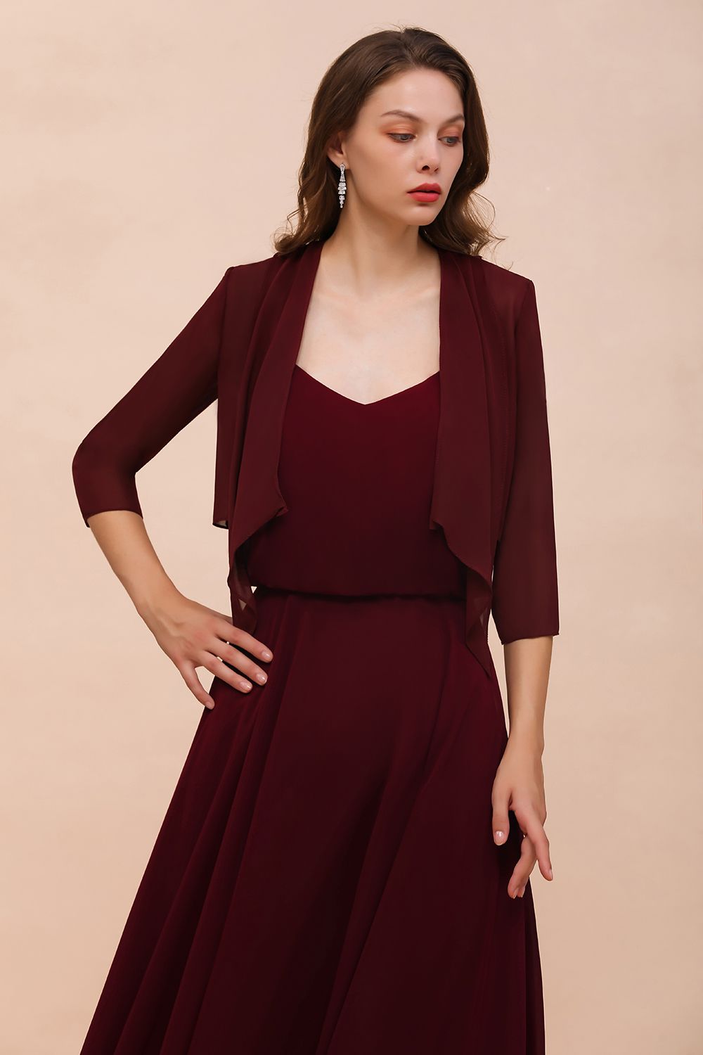 Half Sleeves Chiffon Burgundy Special Occasion Wraps