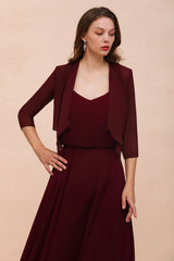 Half Sleeves Chiffon Burgundy Special Occasion Wraps