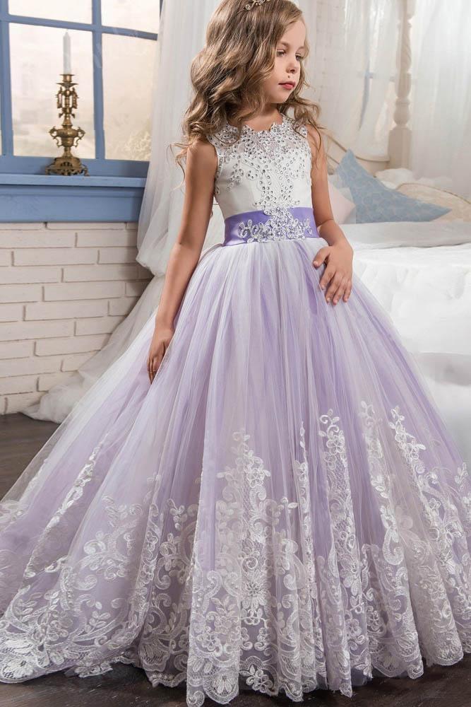 Long Scoop Neck Sleeveless Ball Gown Flower Girl Dress