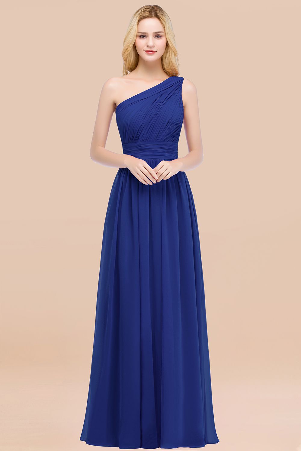 Elegant A-Line Chiffon One Shoulder Sleeveless Ruffles Floor Length Bridesmaid Dresses