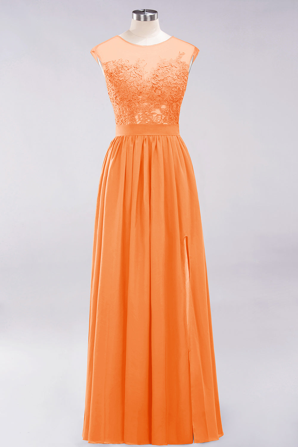 A-line Chiffon Lace Jewel Sleeveless Floor Length Bridesmaid Dresses with Appliques