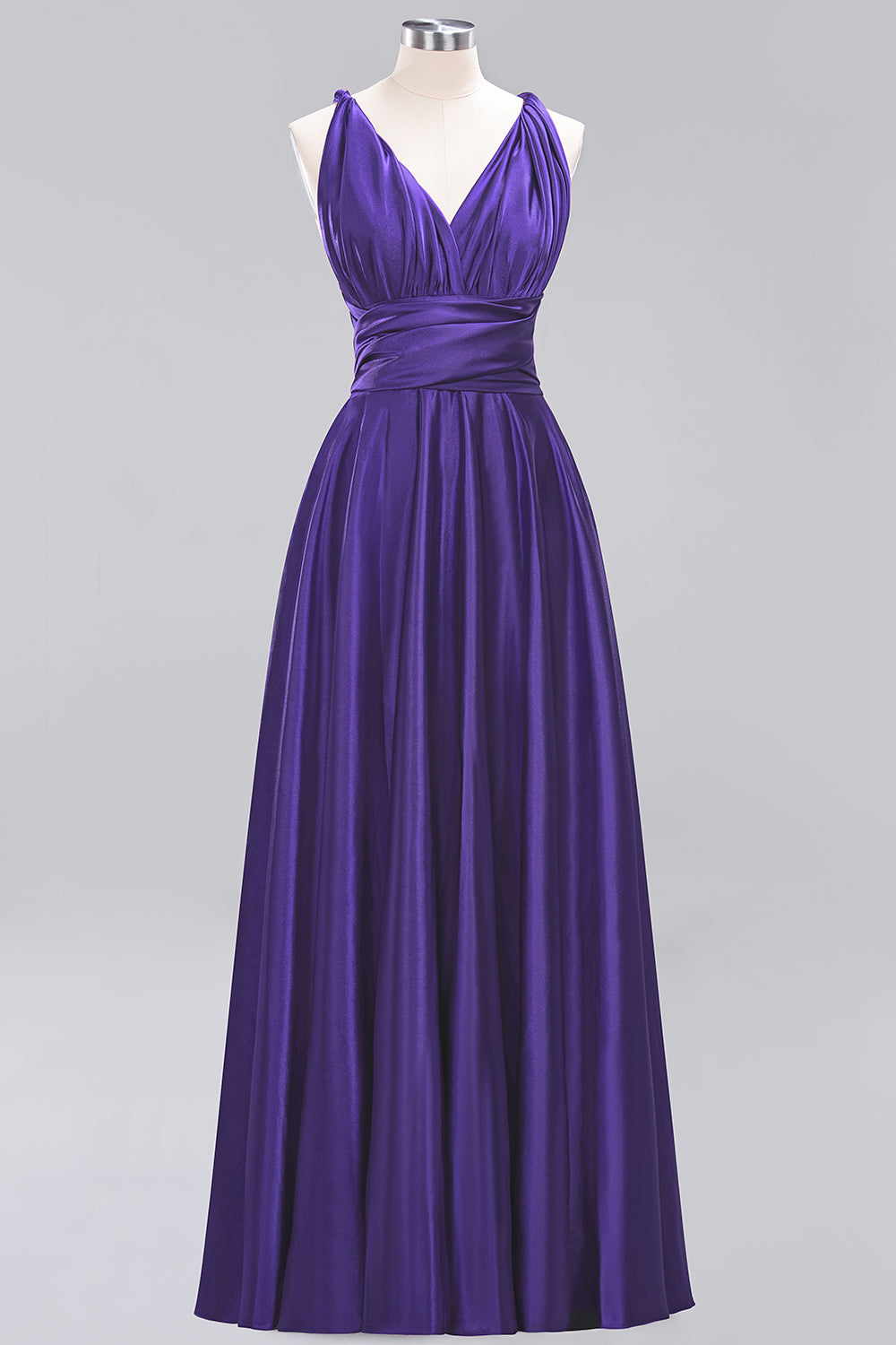 Simple A-Line V-Neck Sleeveless Ruffles Floor Length Bridesmaid Dress