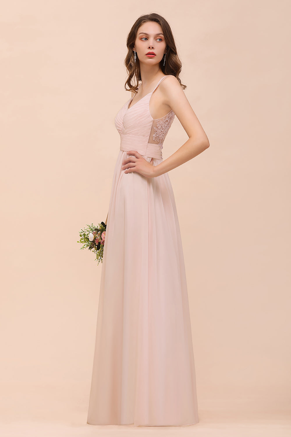 Gorgeous Long A-line Sweetheart Spaghetti Straps Chiffon Backless Bridesmaid Dress