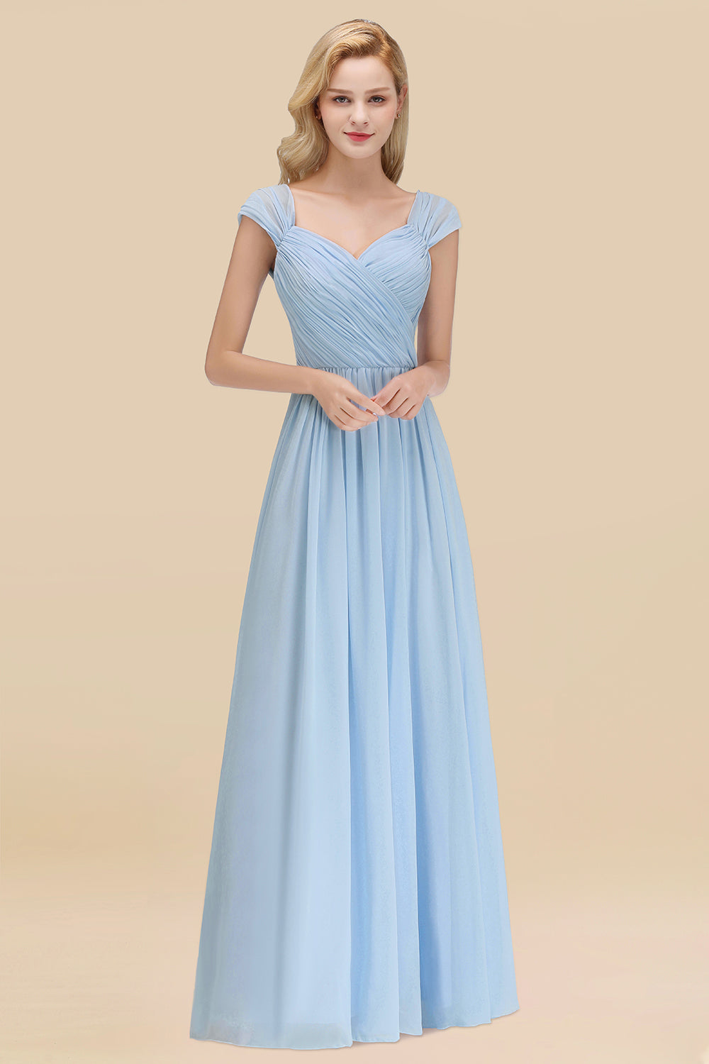 A-Line Chiffon Straps Sweetheart Sleeveless Floor Length Bridesmaid Dress with Ruffles
