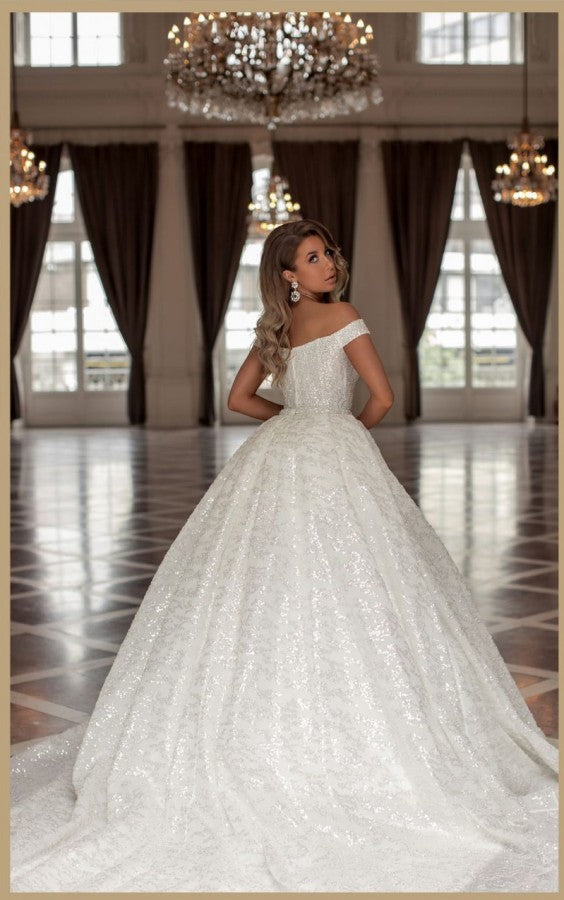 Modest Long Ball Gown Off the Shoulder Sequined Wedding Dresses