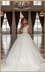 Modest Long Ball Gown Off the Shoulder Sequined Wedding Dresses
