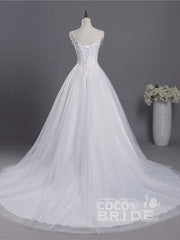Gorgeous Long A-line Sweetheart Tulle Lace Appliques Wedding Dresses