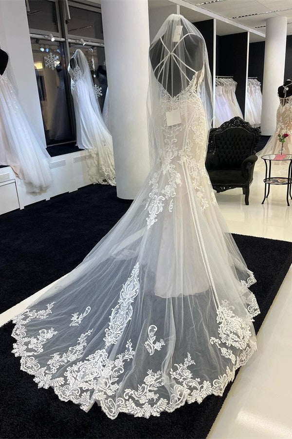 Charming Long Mermaid Sweetheart Spaghetti Straps Tulle Lace Wedding Dress