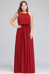 Plus Size A-line Chiffon Spaghetti Straps Halter Floor Length Prom Dress With Ruffles