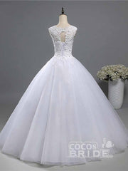 Elegant Long A-line Beads Lace-Up Ruffles Tulle Wedding Dresses