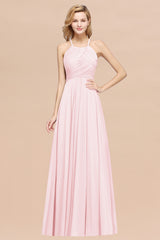 A-Line Chiffon Halter Ruffles Floor Length Bridesmaid Dress