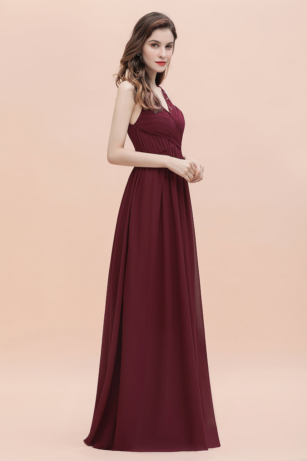 V-Neck A-line Chiffon Sleeveless Evening Maxi Dress