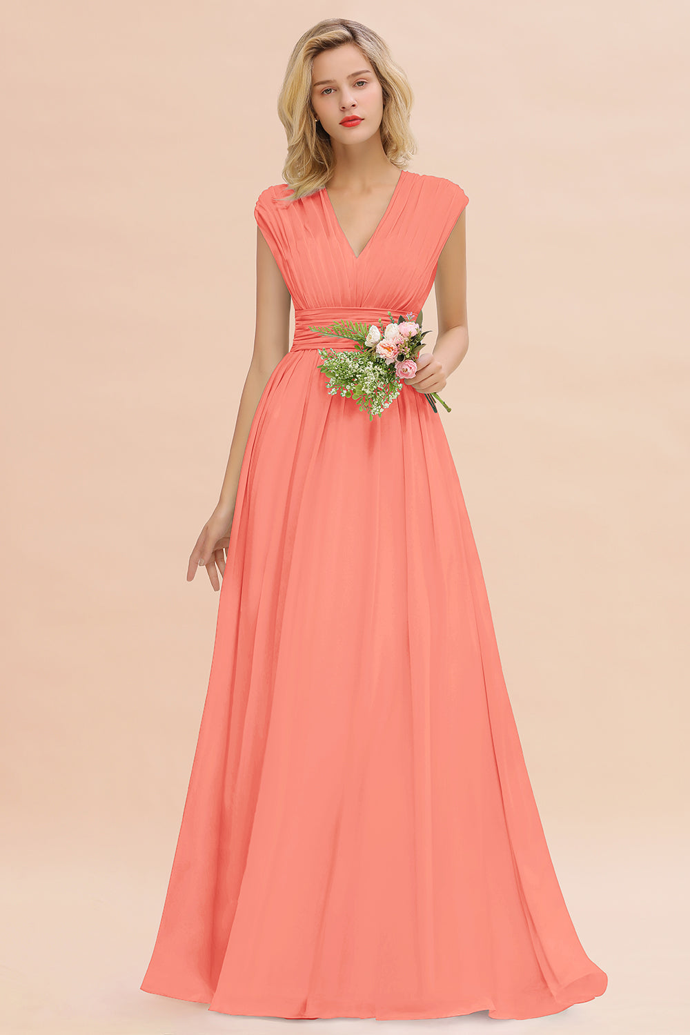 Chiffon V-Neck Sleeveless Elegant A-line Ruffles Bridesmaid Dress