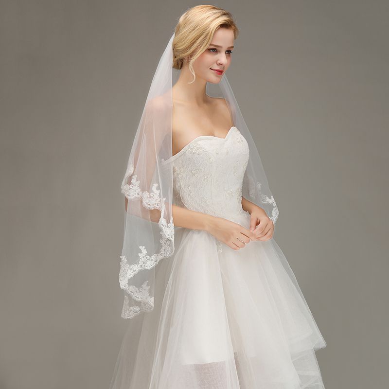 Two Layers Tulle Appliques Wedding Veil